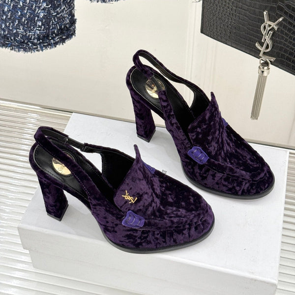 YSL 26WF Le Slingback 10.5cm Purple Velvet 642957