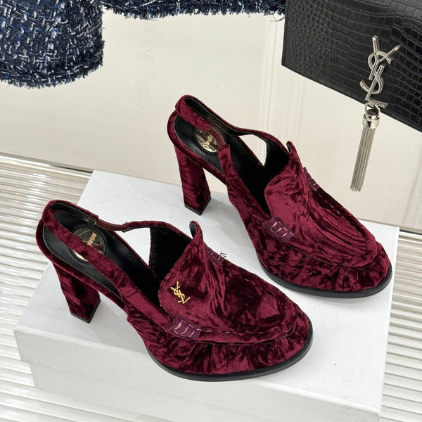 YSL 26WF Le Slingback 10.5cm Burgundy Velvet 642958