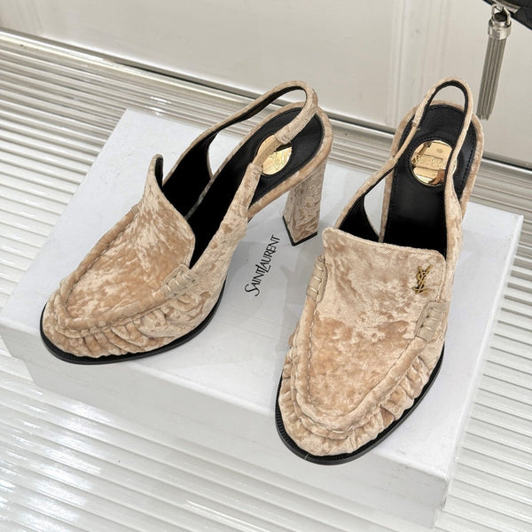 YSL 26WF Le Slingback 10.5cm Beige Velvet 642959