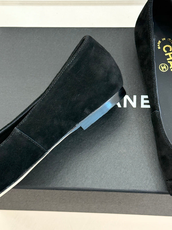 CC 26s Buckle Square Toe Ballet Flat Black Suede 829734