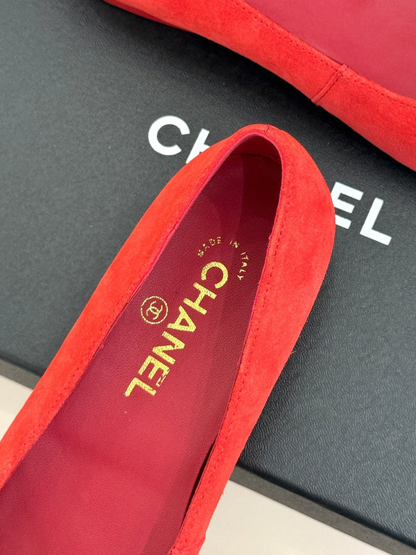 CC 26s Buckle Square Toe Ballet Flat Red Suede 829735