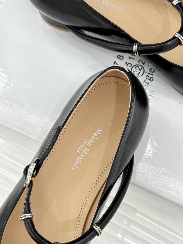 MM6 26s Tabi Mary Jane Ballerina Flats Black Sheepskin 991560