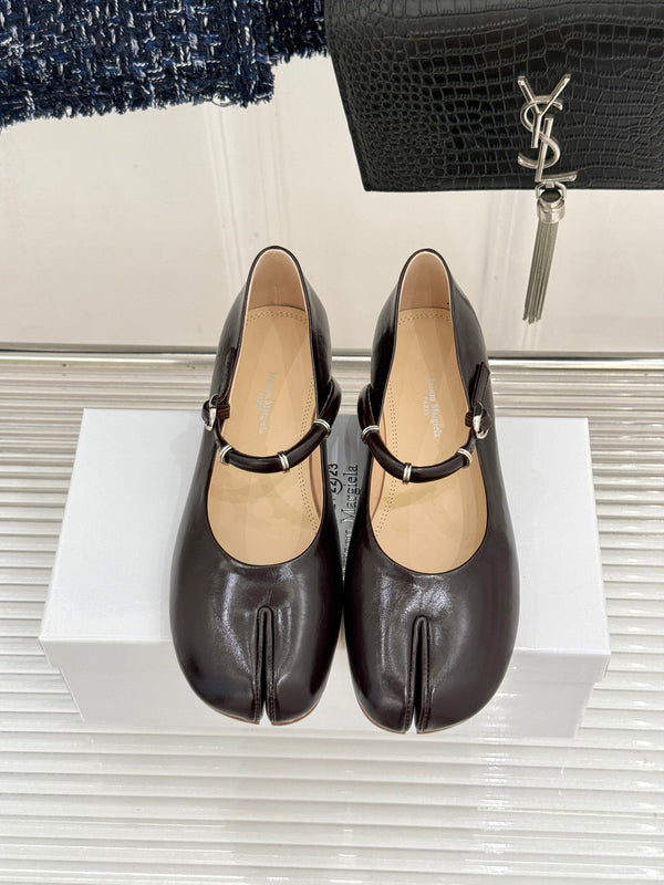 MM6 26s Tabi Mary Jane Ballerina Flats Chocolate Leather 991561