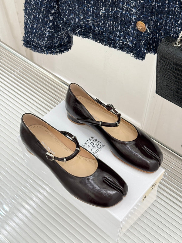 MM6 26s Tabi Mary Jane Ballerina Flats Chocolate Leather 991561