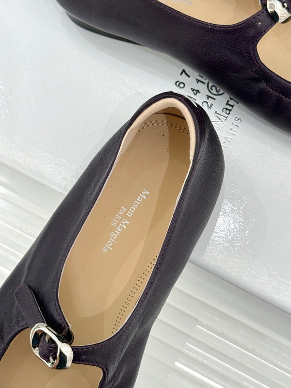 MM6 26s Tabi Mary Jane Ballerina Flats Dark Purple Leather 991572