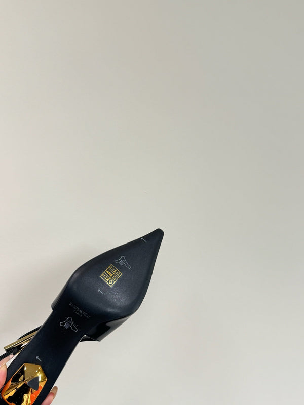 LEE SLINGBACK MID PUMPS IN BLACK SHINY CALFSKIN