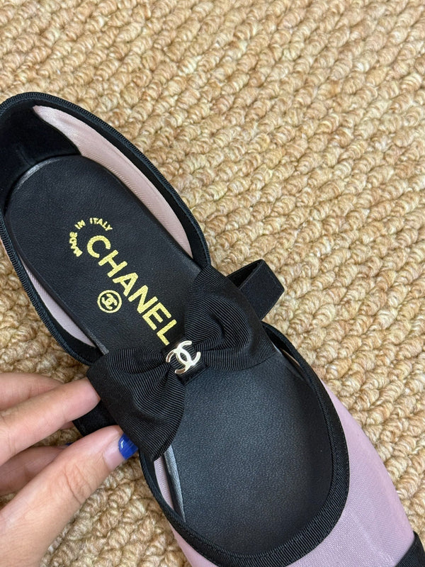 CC 26s Mary Jane Flats In Pink And Black Mesh Ribbon Strap Cap Toe
