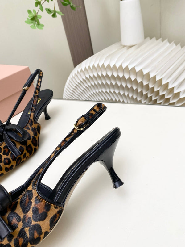Miu 26s Slingback Pumps 55mm In Leopard Print Calf Hair With Bow