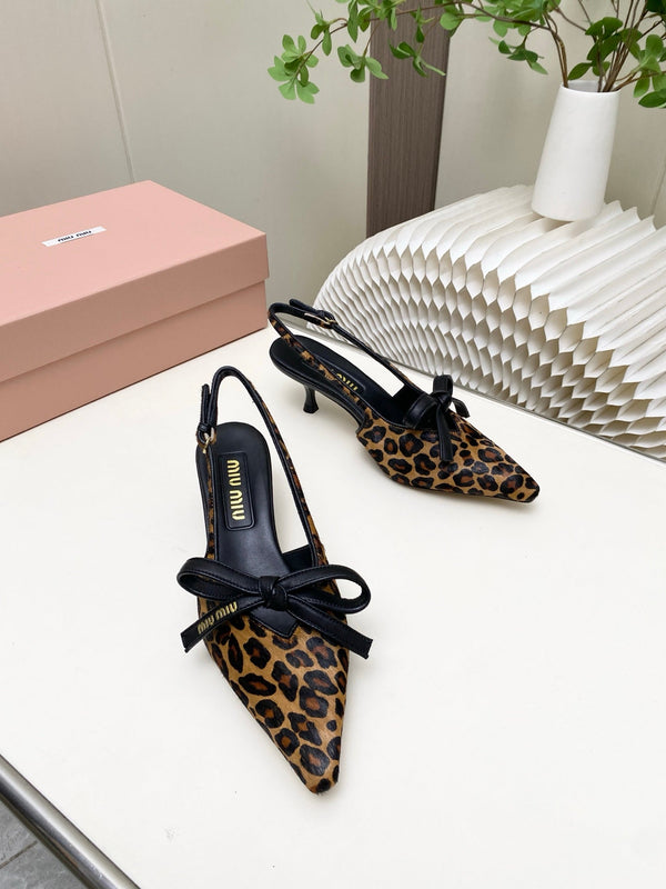Miu 26s Slingback Pumps 55mm In Leopard Print Calf Hair With Bow