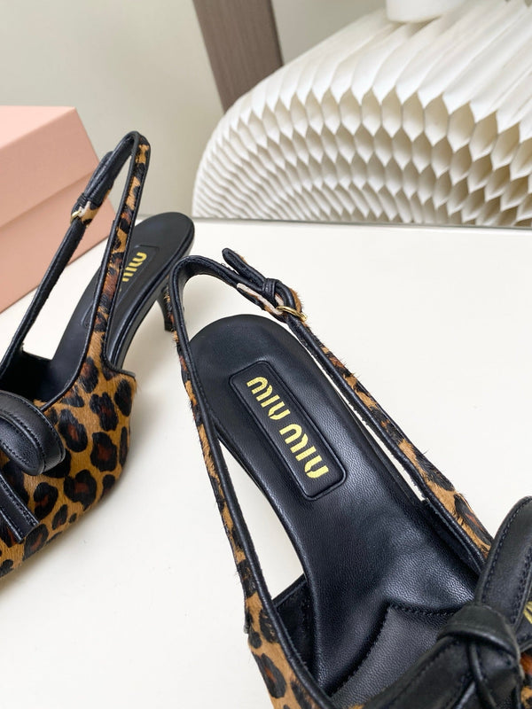 Miu 26s Slingback Pumps 55mm In Leopard Print Calf Hair With Bow