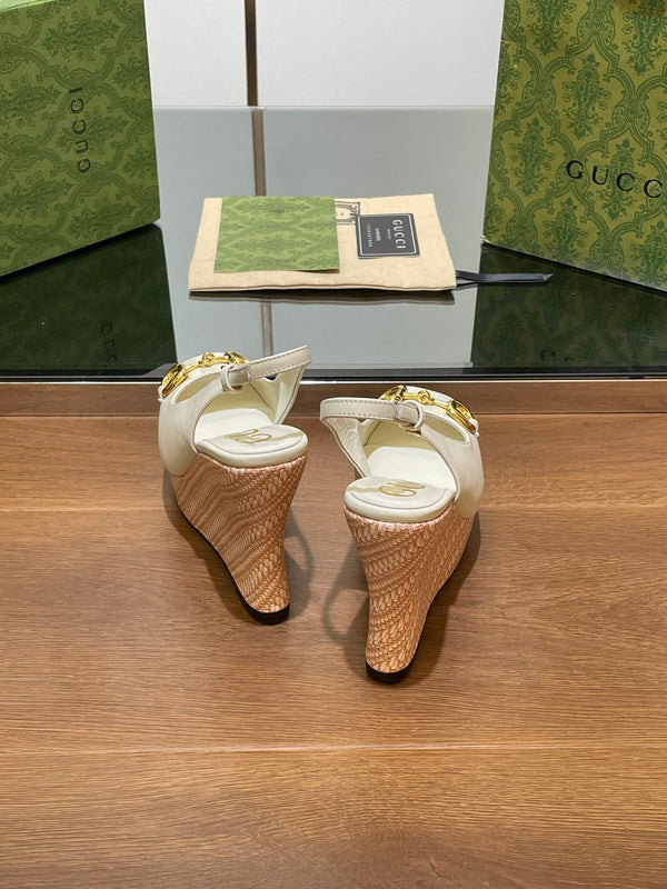 GG WEDGE PLATFORM IN WHITE CALFSKIN