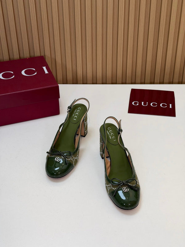 GG 26s Embellished Slingback Pumps 8CM Green Denim 997169