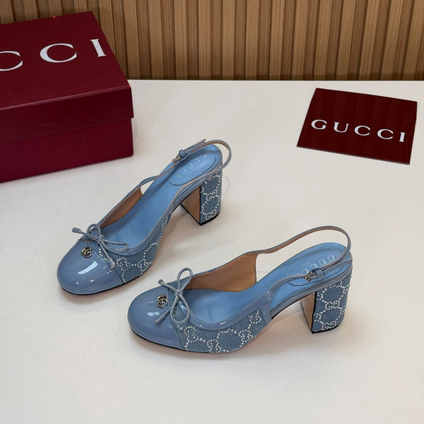 GG 26s Embellished Slingback Pumps 8CM Light Blue Denim 997171
