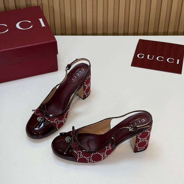 GG 26s Embellished Slingback Pumps 8CM Red Denim 997168