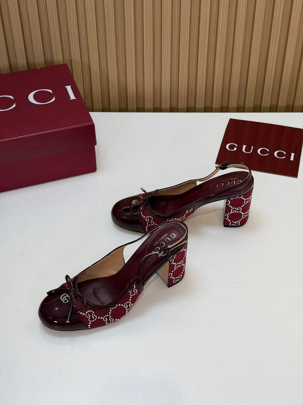 GG 26s Embellished Slingback Pumps 8CM Red Denim 997168