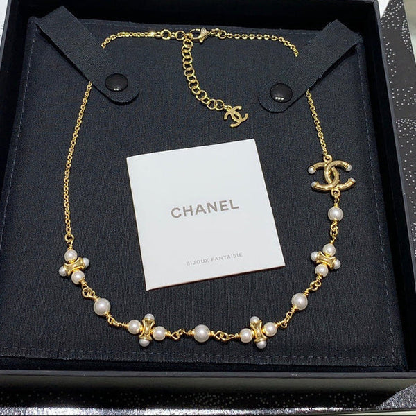 CC 2026 Gold Double C Pearl Necklace