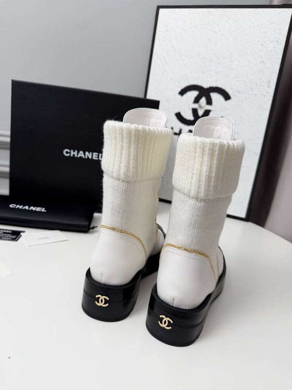 CC 26s Ankle Boot Black White Leather Wool