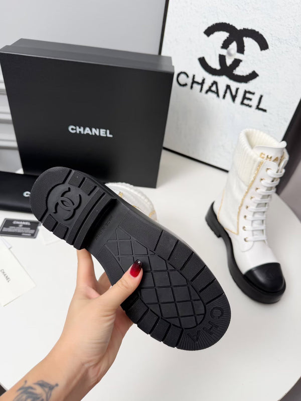 CC 26s Ankle Boot Black White Leather Wool