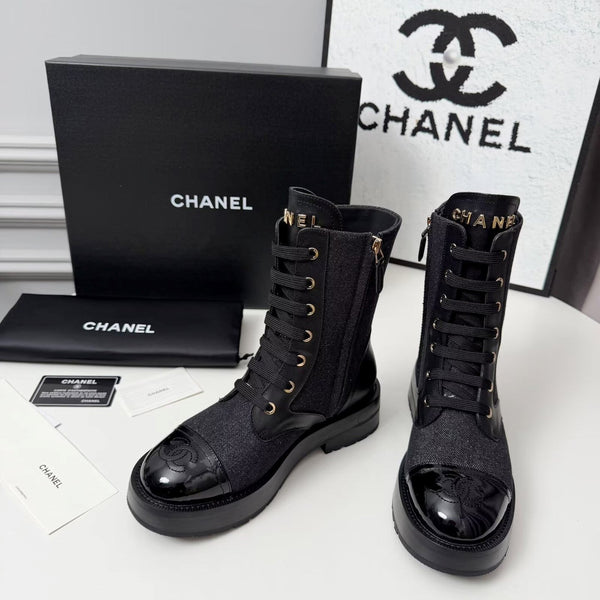 CC 26s Ankle Boot Black Blue Denim Patent Leather