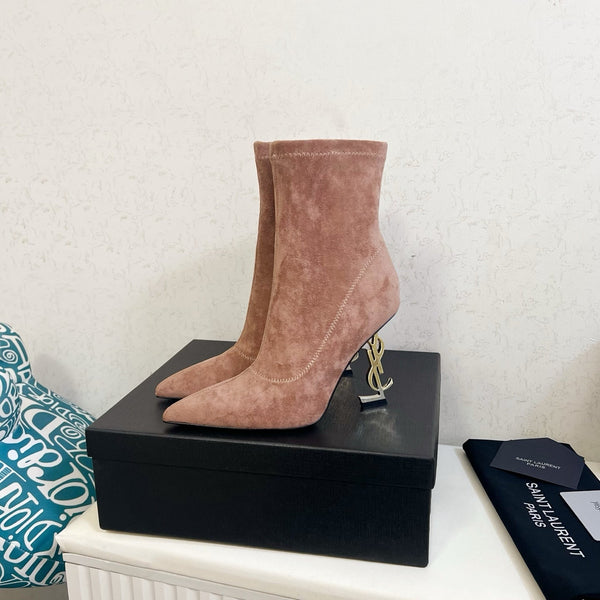 YSL 2025 Opyum 110mm Heel Ankle Boot Light Brown Suede 575012