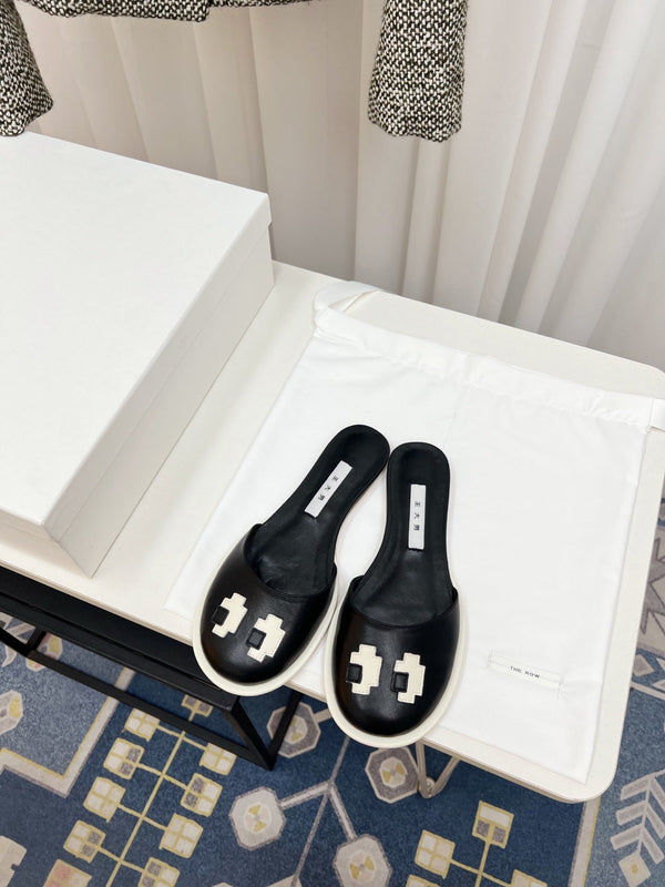 The Row Semi Slippers Black Sheepskin 827492