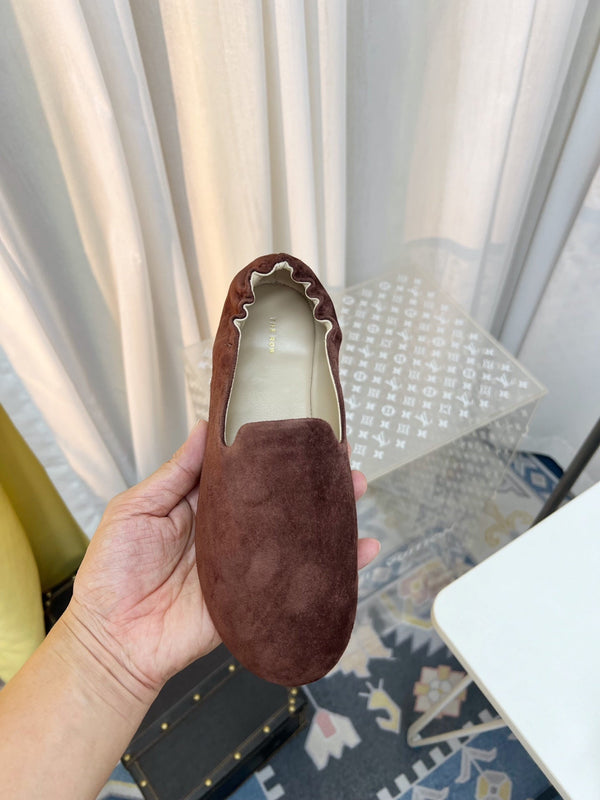 The Row Casa Ballet Flat Brown Suede 832671