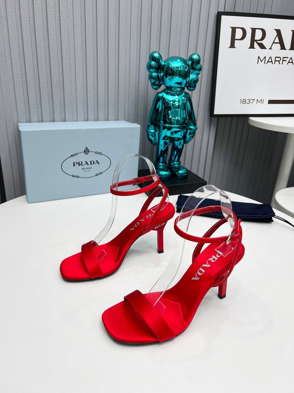 Prad 26s Ankle Strap Sandals Stiletto Heel 80mm In Dark Red Satin