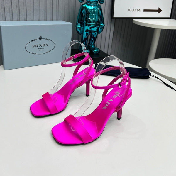 Prad 26s Ankle Strap Sandals Stiletto Heel 80mm In Fuchsia Pink Satin