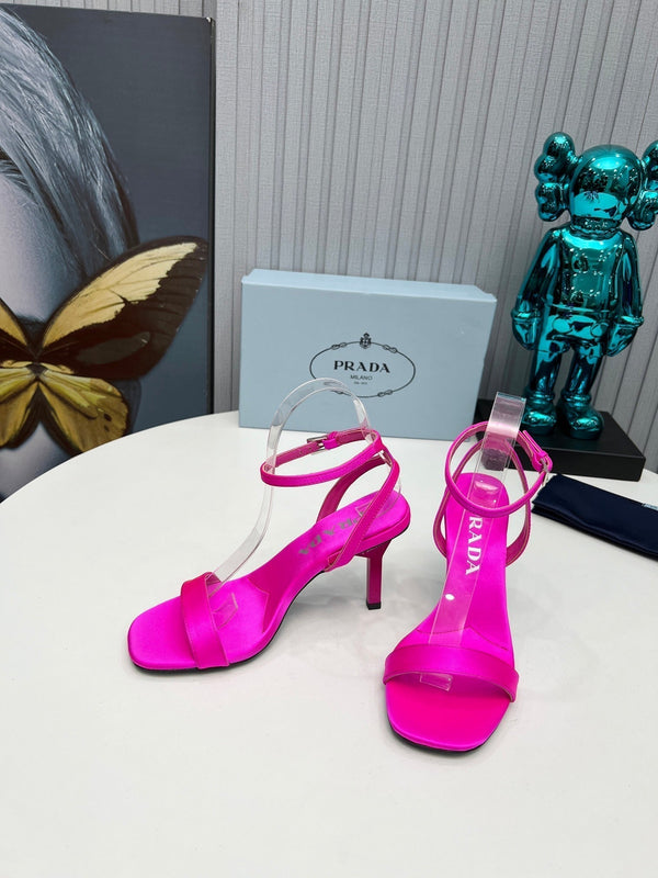 Prad 26s Ankle Strap Sandals Stiletto Heel 80mm In Fuchsia Pink Satin