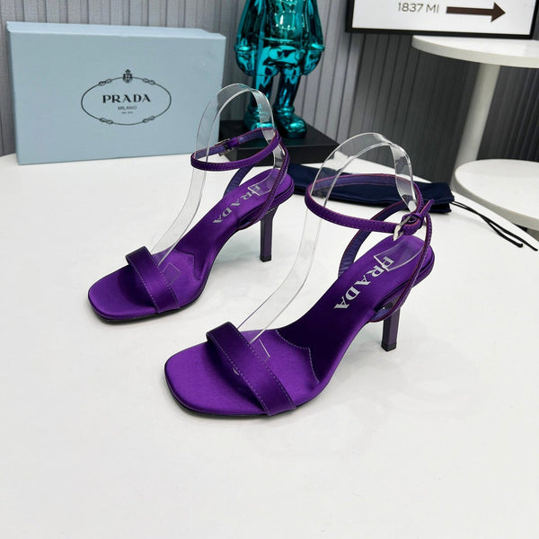 Prad 26s Ankle Strap Sandals Stiletto Heel 80mm In Deep Purple Satin