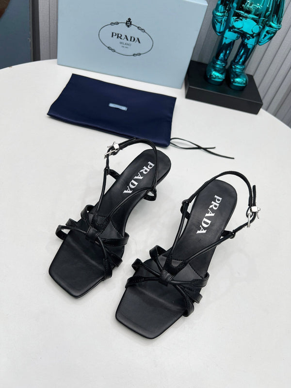 Prad 26s Strappy Sandals Stiletto Heel 60mm In Black Calfskin