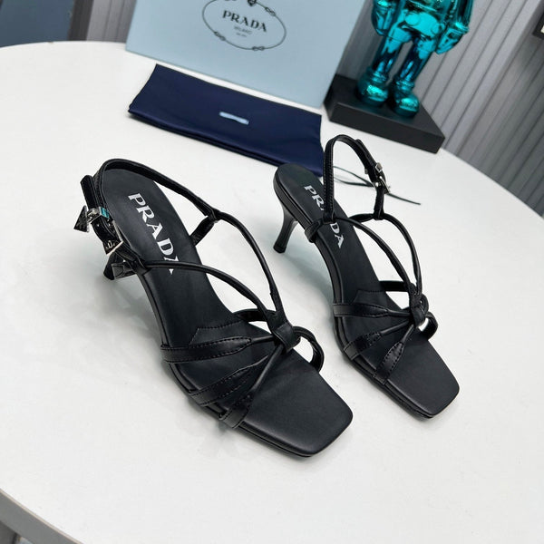 Prad 26s Strappy Sandals Stiletto Heel 60mm In Black Calfskin