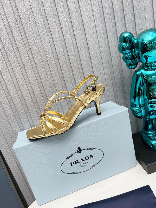 Prad 26s Strappy Sandals Stiletto Heel 60mm In Gold Calfskin