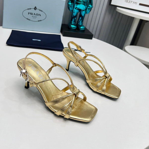 Prad 26s Strappy Sandals Stiletto Heel 60mm In Gold Calfskin