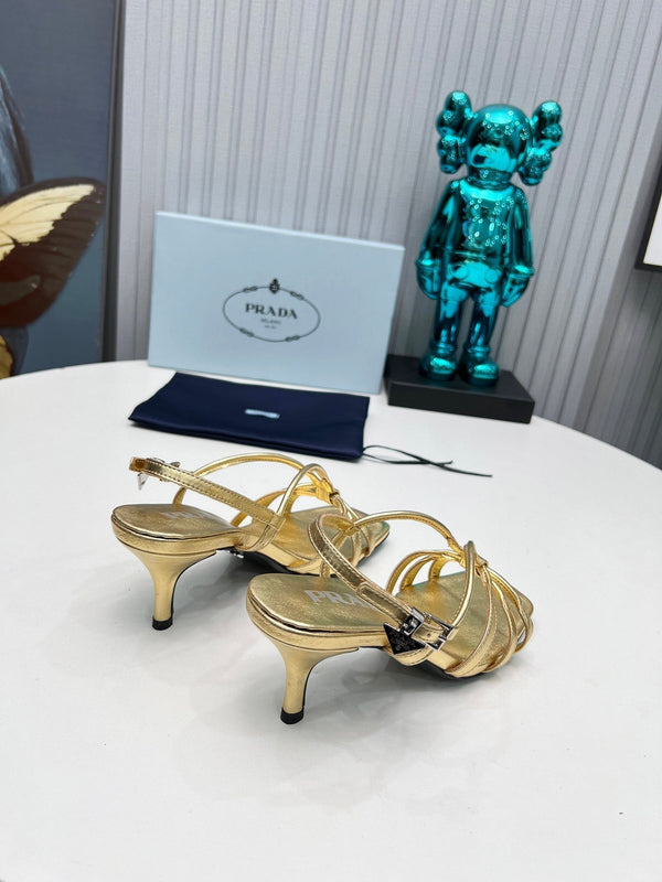 Prad 26s Strappy Sandals Stiletto Heel 60mm In Gold Calfskin