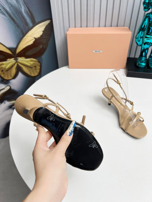 Miu 26s Sandals 5.5cm Beige Patent Leather 680447