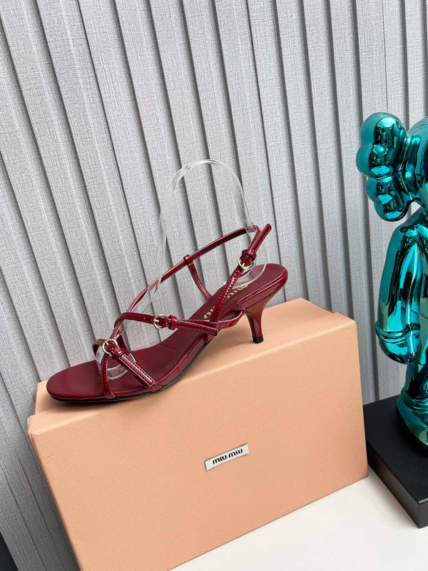 Miu 26s Sandals 5.5cm Burgundy Patent Leather 680450