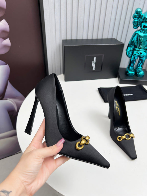 YSL Hermione Pump 11cm Black Silk 680398