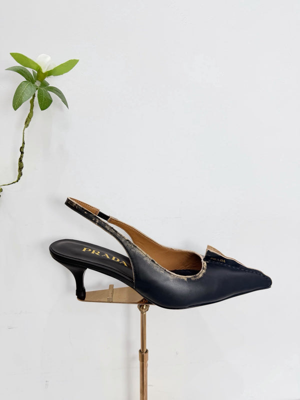PRA 26SS Slingback 55 Black Beige Cowhide 592411