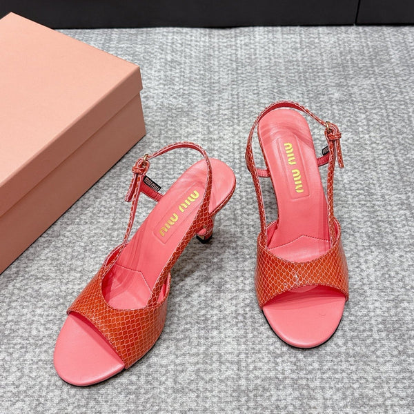 Miu 26s Heeled Sandals 8.5cm Light Red Snakeskin Texture 680493