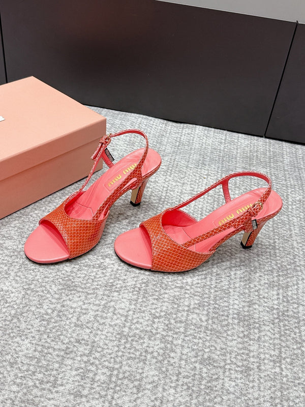 Miu 26s Heeled Sandals 8.5cm Light Red Snakeskin Texture 680493