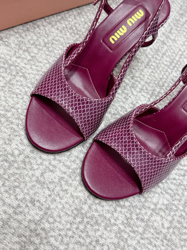 Miu 26s Heeled Sandals 8.5cm Burgundy Snakeskin Texture 680494