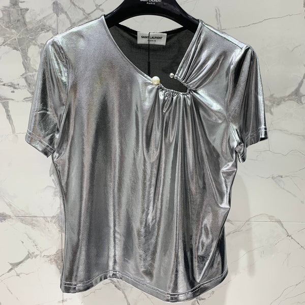 YSL 26s Blouse Metallic Sliver Polyester 408631