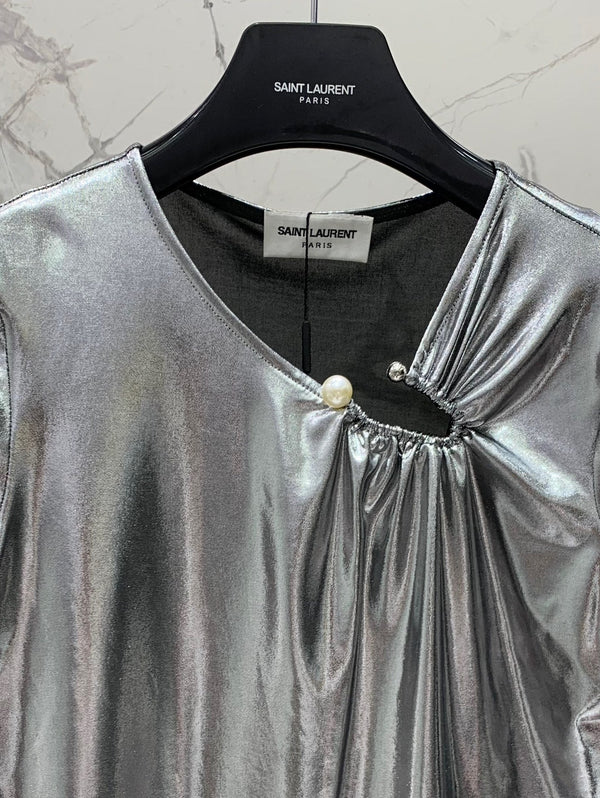 YSL 26s Blouse Metallic Sliver Polyester 408631