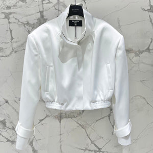 Balmain 26s Padded Shoulder Acetate Short Jacket White Polyester 408621