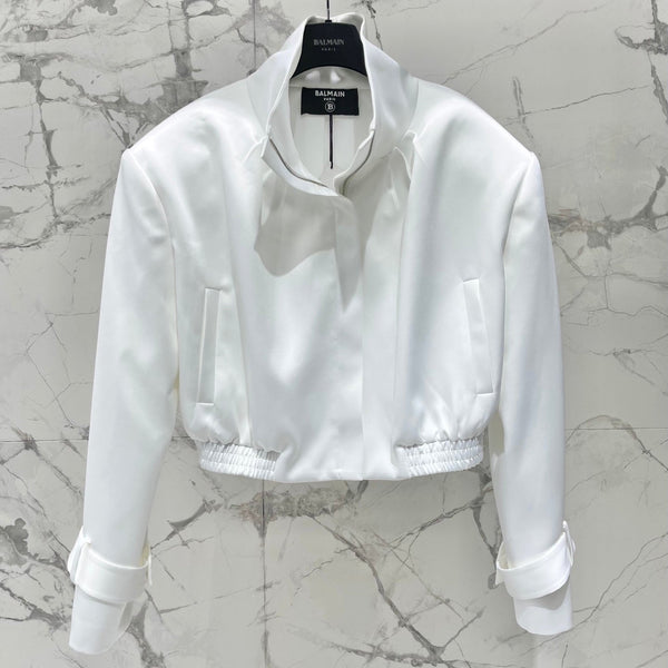 Balmain 26s Padded Shoulder Acetate Short Jacket White Polyester 408621
