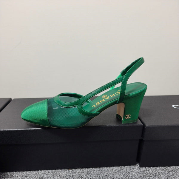 CC 26s Slingback 6.5cm Green Mesh Fabric Sheepskin 681993