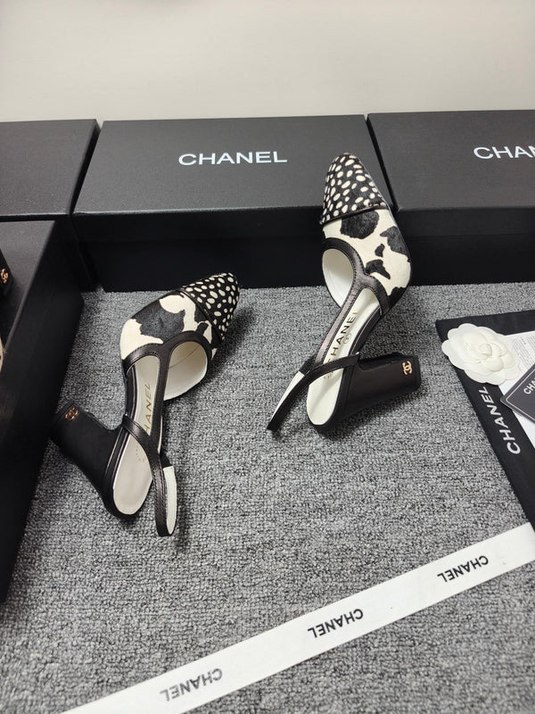 CC SS 2026 Slingbacks 9.5cm White Black Calfskin Lambskin
