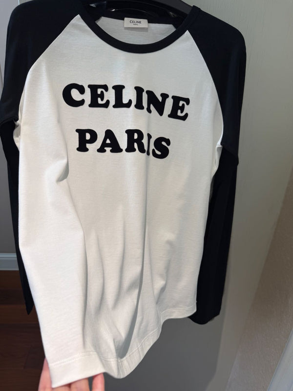 Celine 25 CELINE PARIS Long-sleeve T-shirt White mix Black Cotton