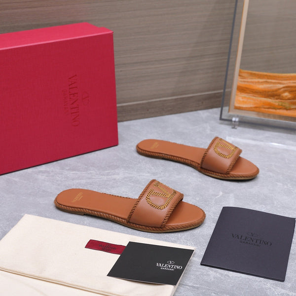 VLogo Torchon Slide Sandal Gold Leather Canvas 941252